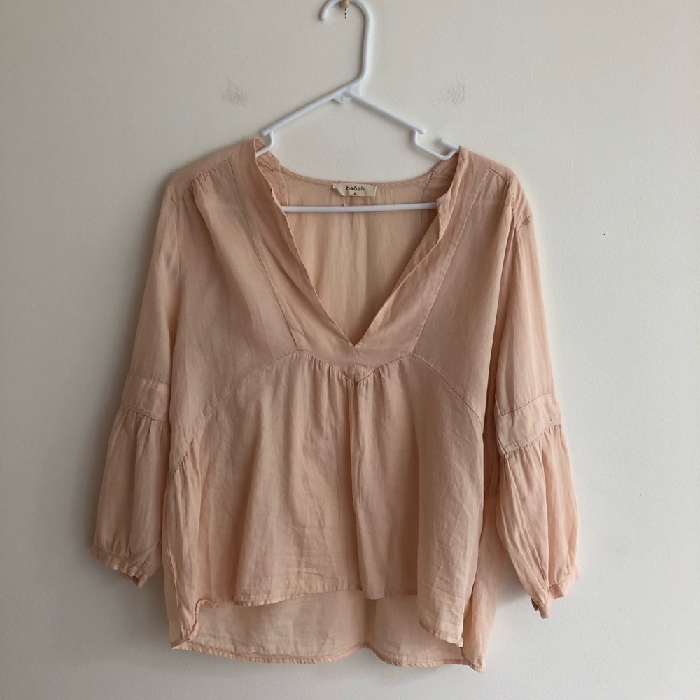 Light pink ba&sh deep v neck top flowy boho elegant sleeve cotton